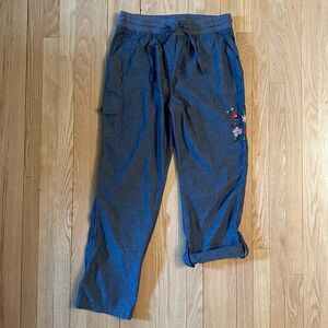 Woman Within Chambray Floral Embroidered Pull On Pants, NWOT, Size 14W